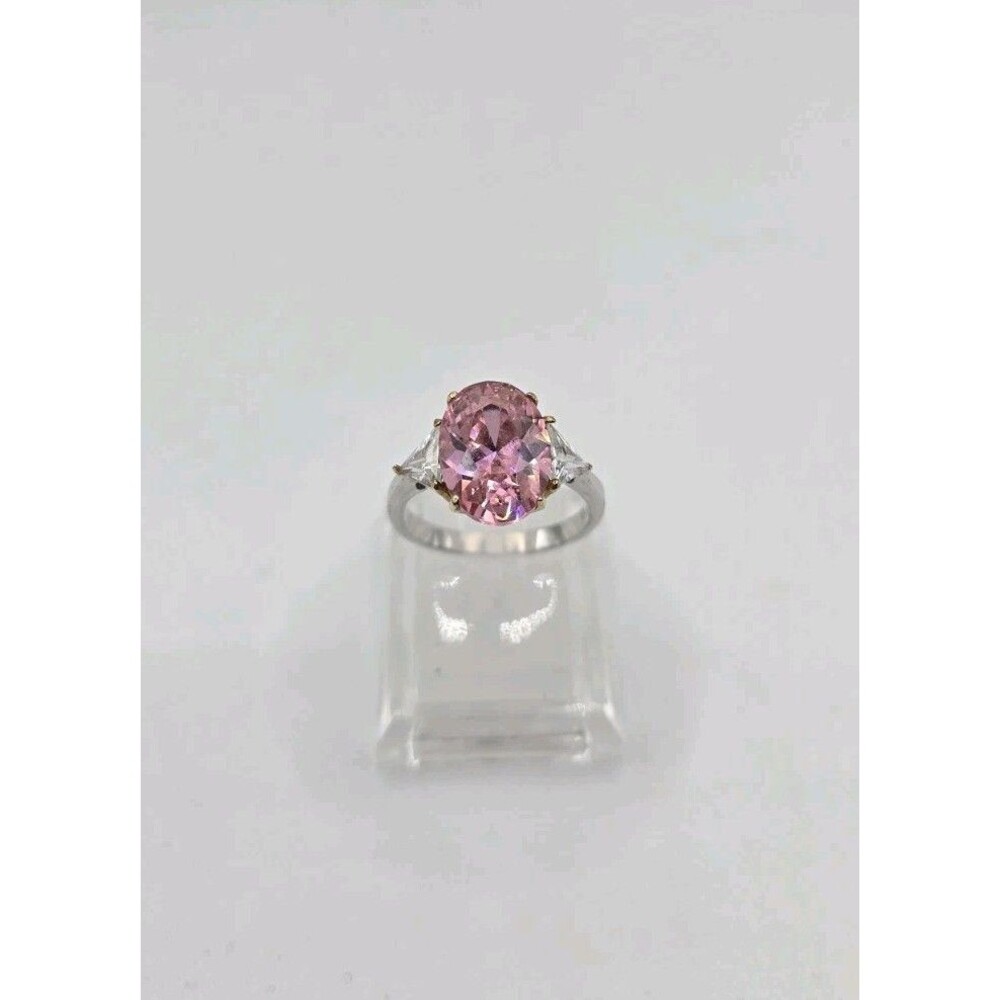 Paul Kraus Oval Pink Sapphire Ring Unique 2 Tone Design CZ Cut Side Size 8
